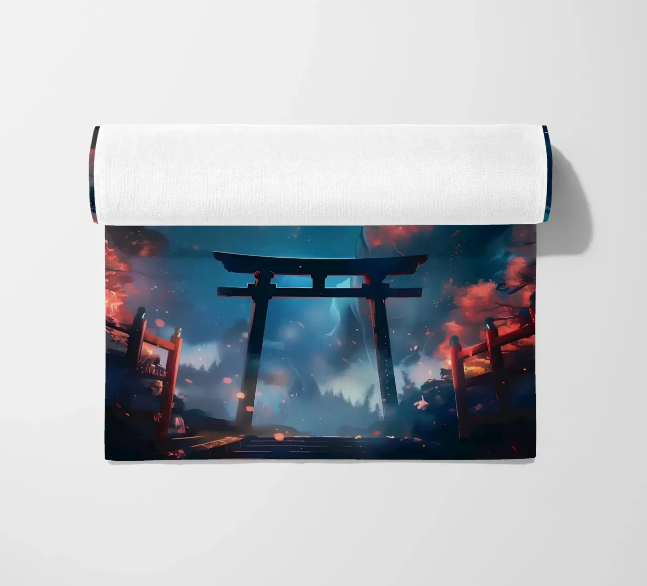 Mythic Torii Gate Dragon beach towel by Ginnery