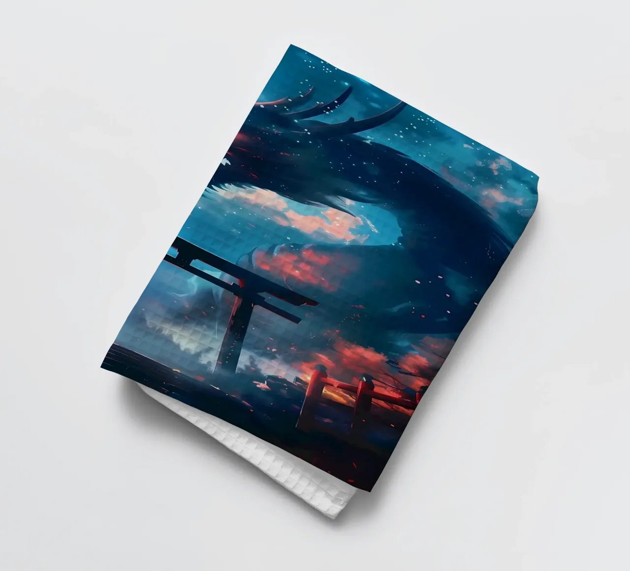 Mythic Torii Gate Dragon tea towel by Ginnery