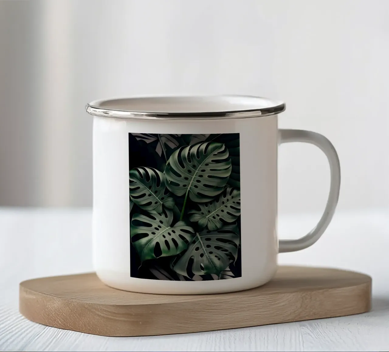 Monstera in Olive tazza in smalto da Mikesell