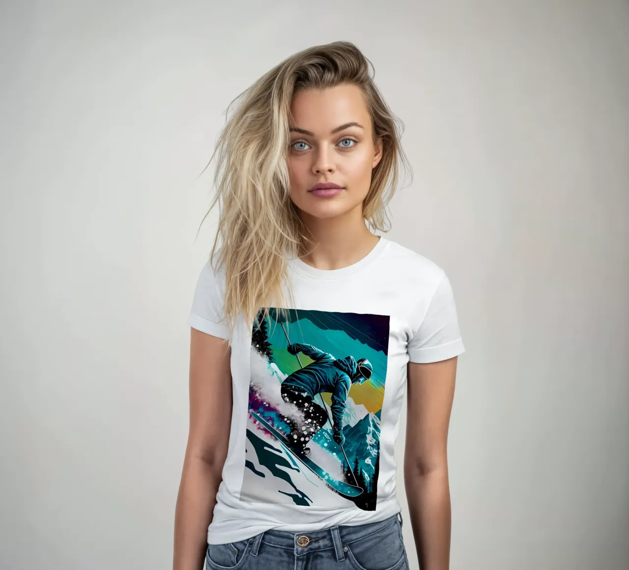 Ski Vintage Skiing women's fitted t-shirt by Mikesell