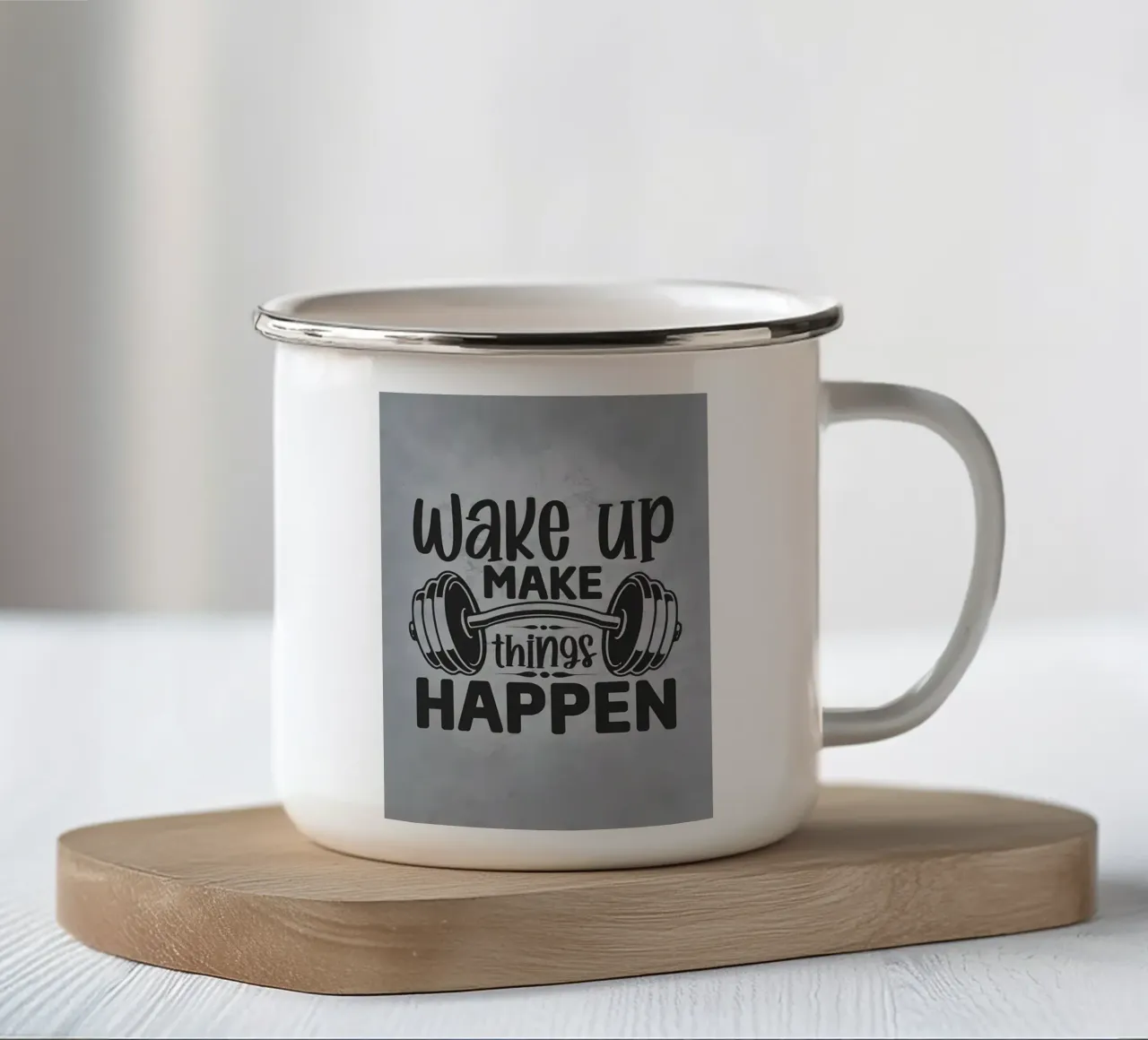 Wakker worden en dingen laten gebeuren emaille mok van Delaplane