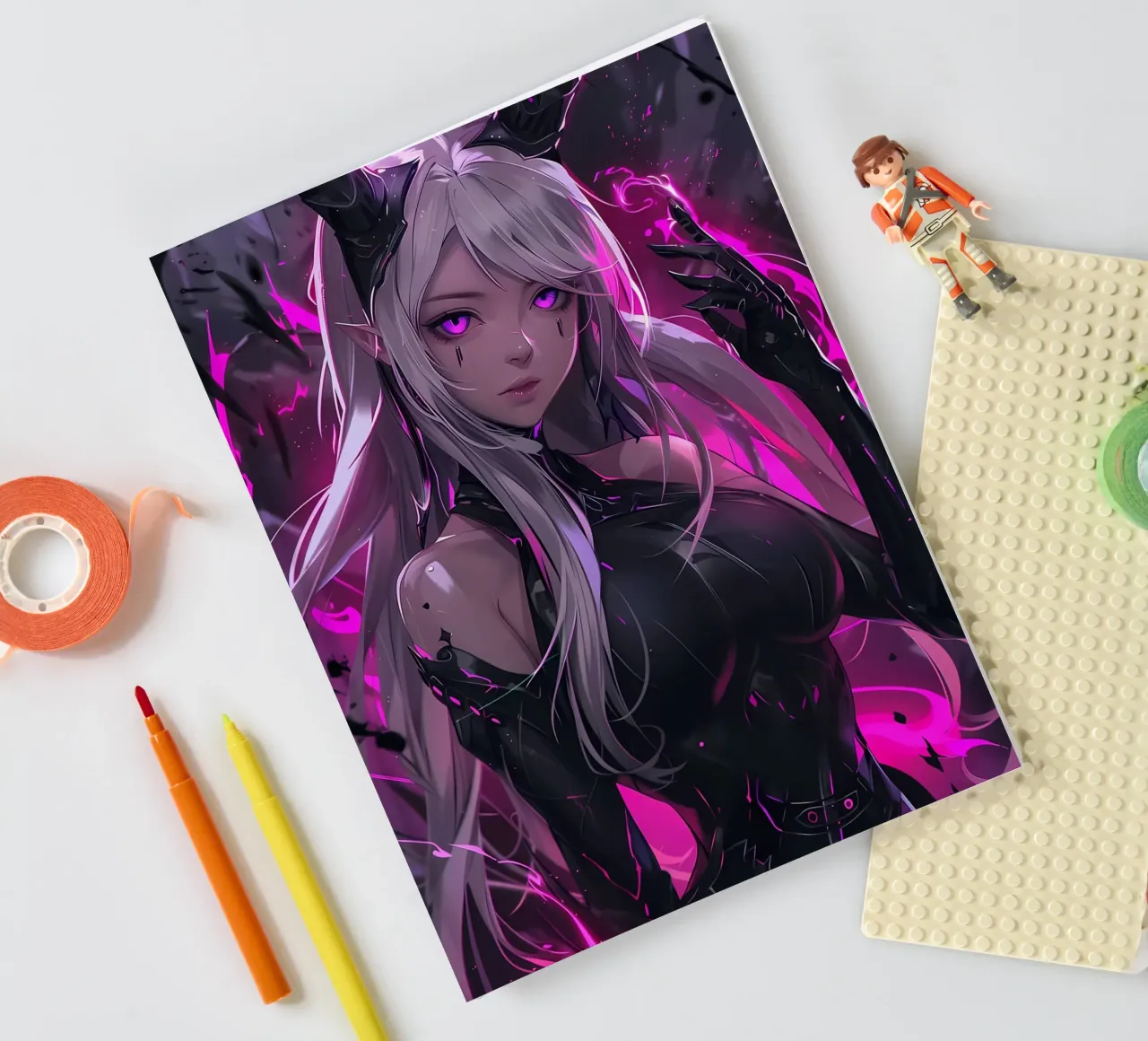 Fille Anime rose néon carnet de notes de Ginnery