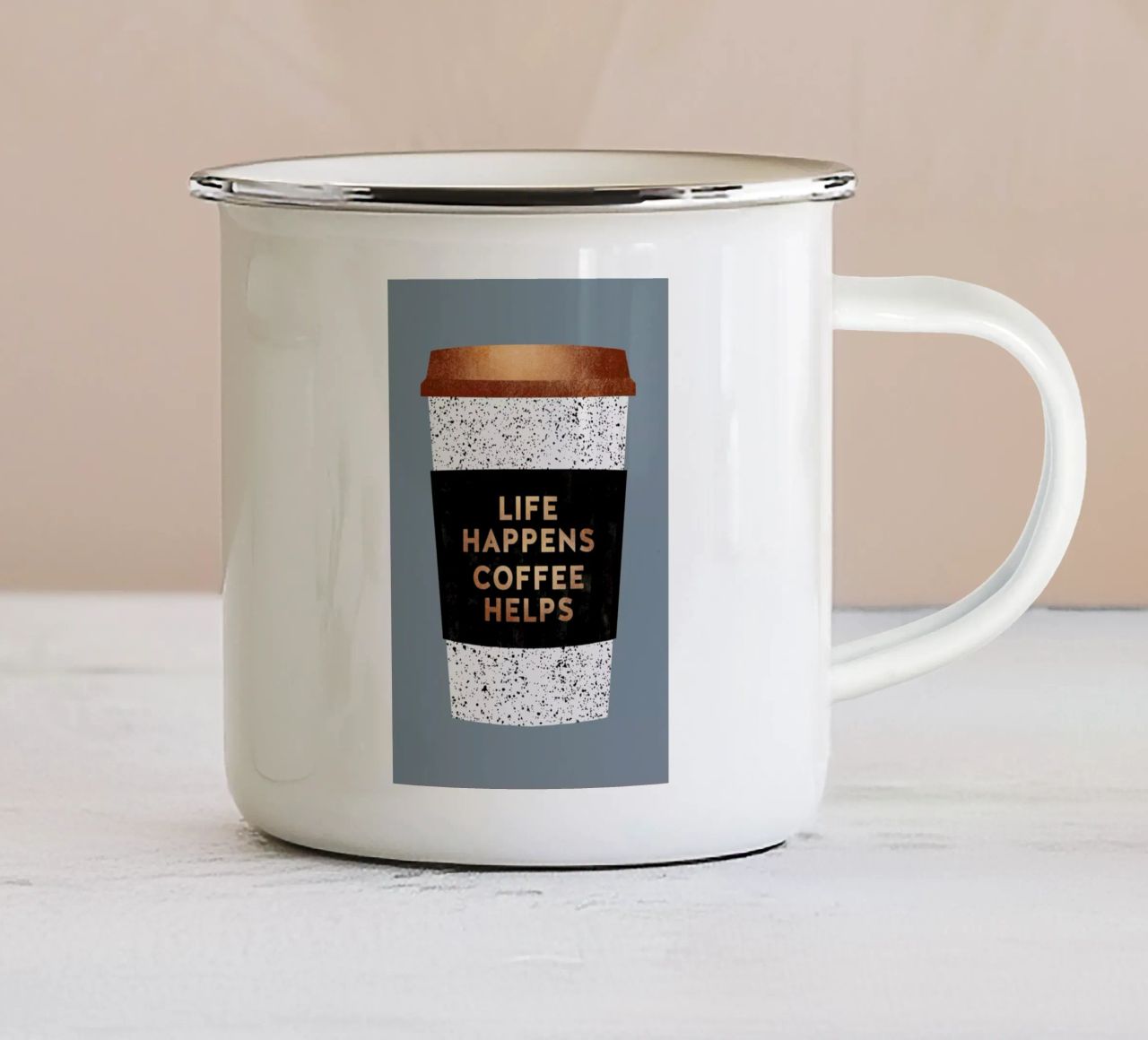 Life Happens - Coffee Helps 2 tazza in smalto da Elisabeth Fredriksson