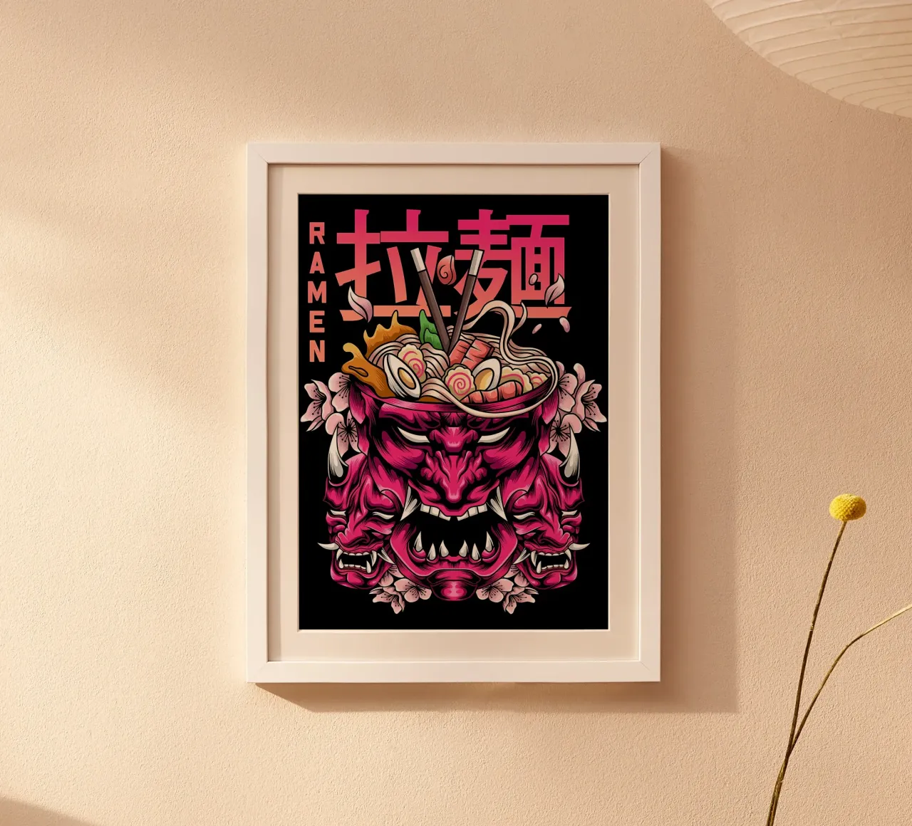 Ramen Samurai poster con telaio in legno da Mikesell