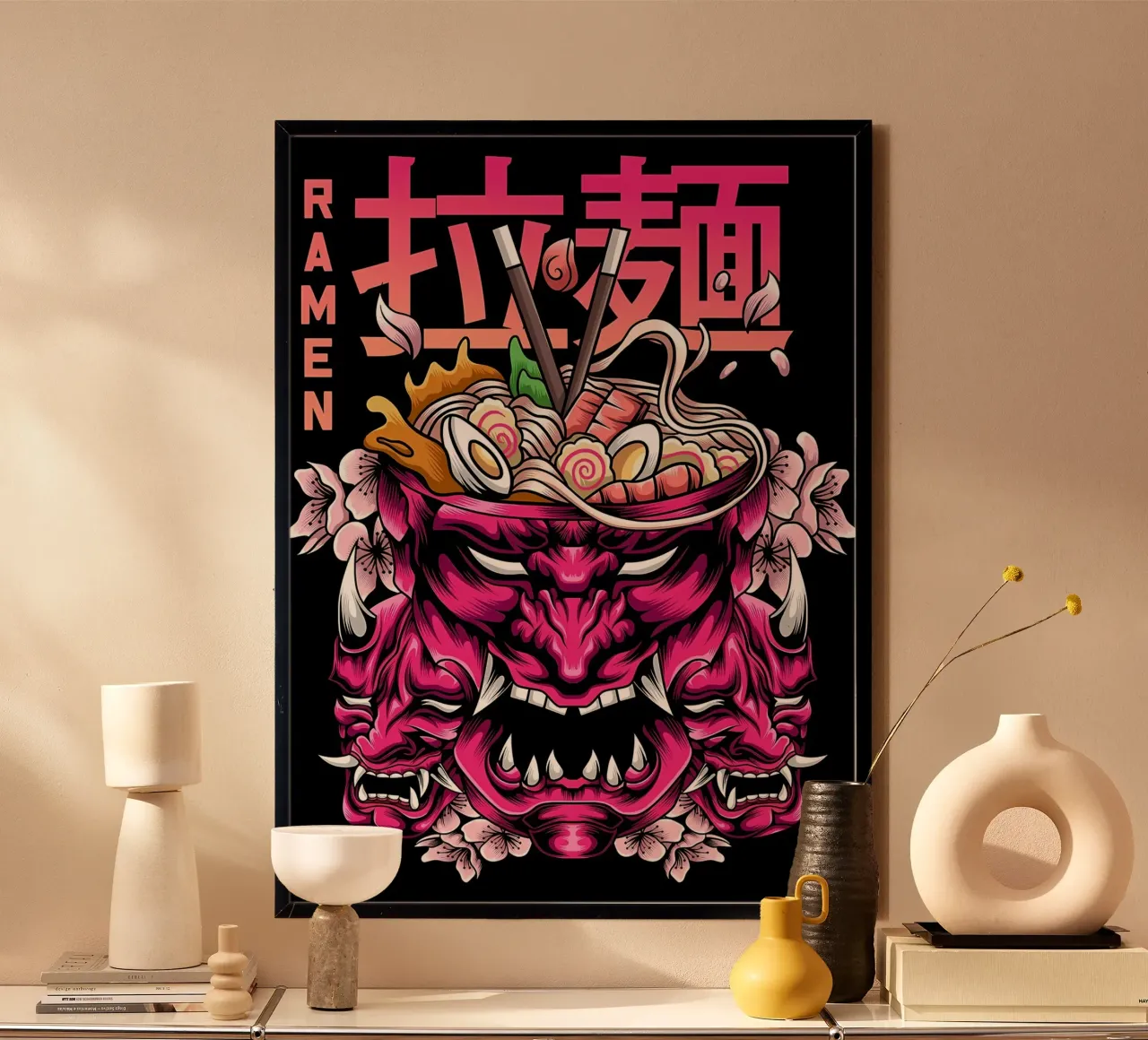Ramen Samurai poster con telaio in legno da Mikesell
