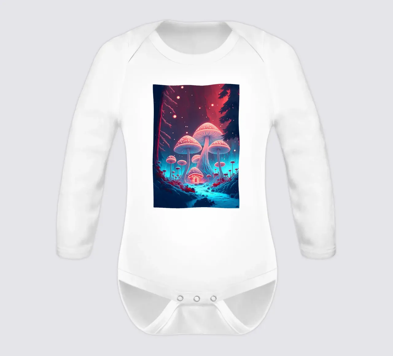 Psychedelic Mushroom Art long-sleeve baby romper by Mikesell