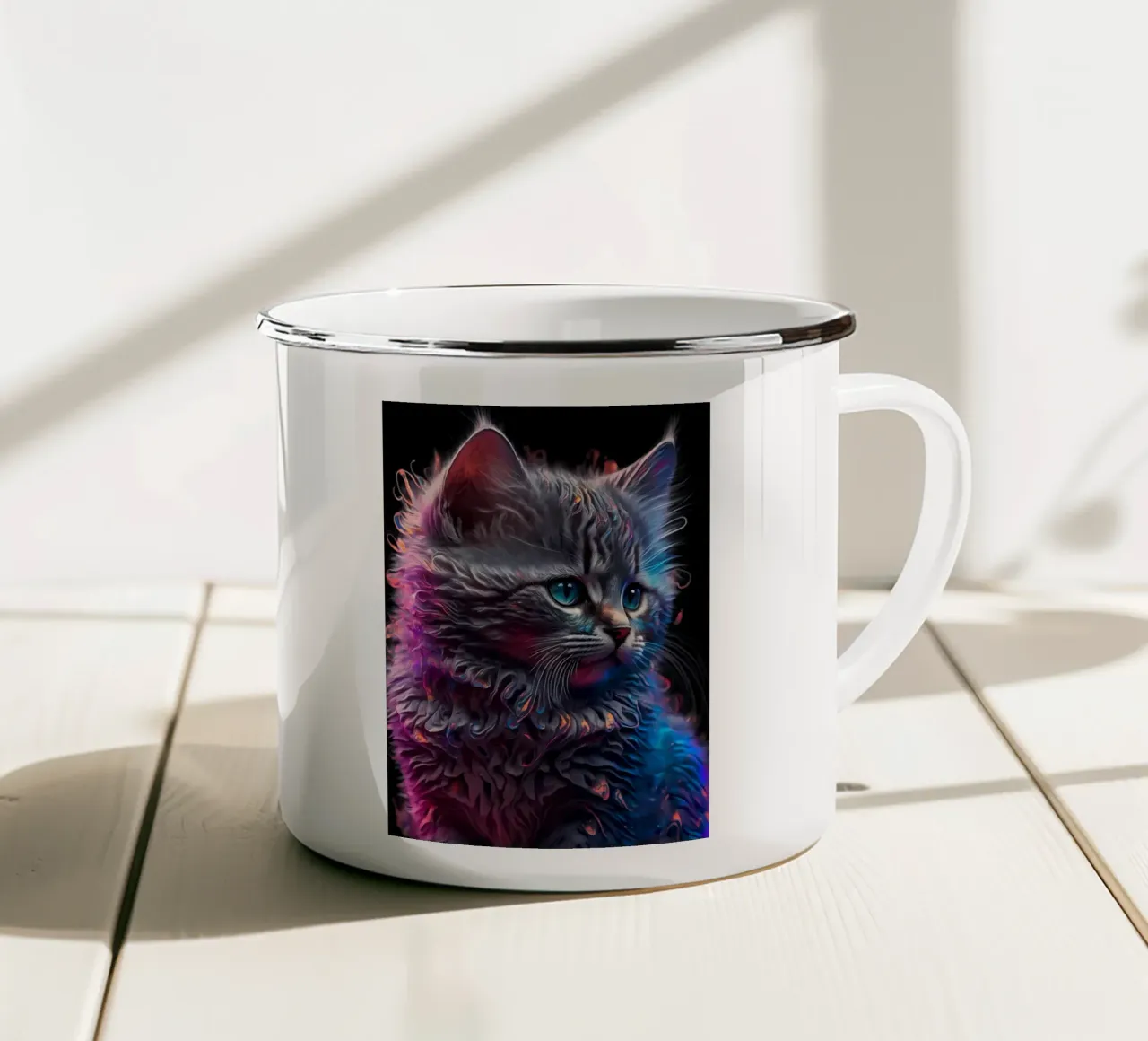 Ritratto astratto di gatto tazza in smalto da Mikesell