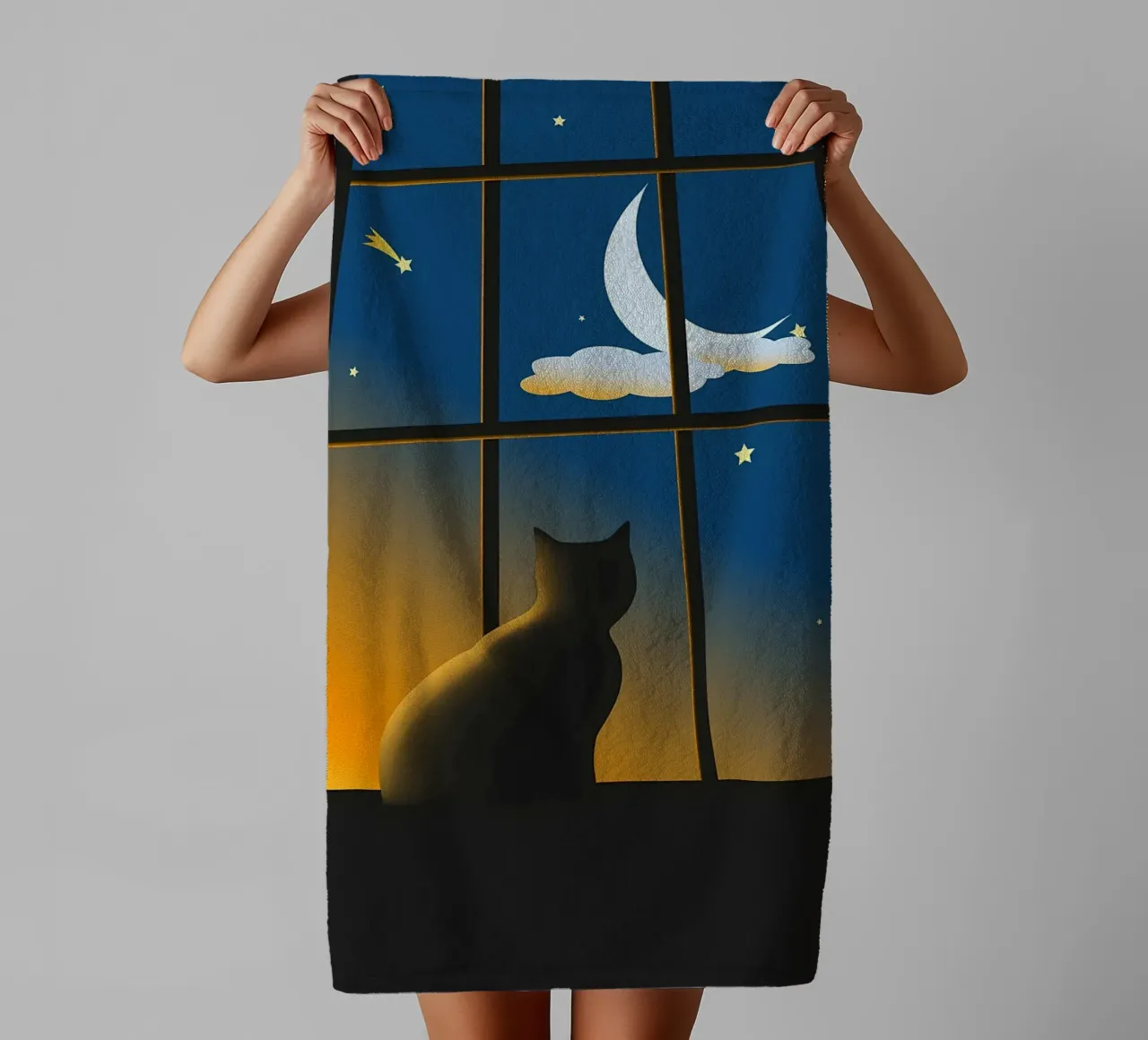 Gatto Luna e Stelle asciugamano da bagno da Mikesell