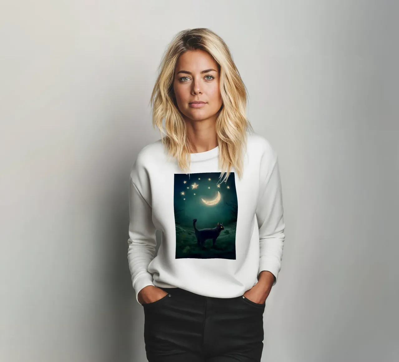 Gatto Luna e Stelle felpa da Mikesell