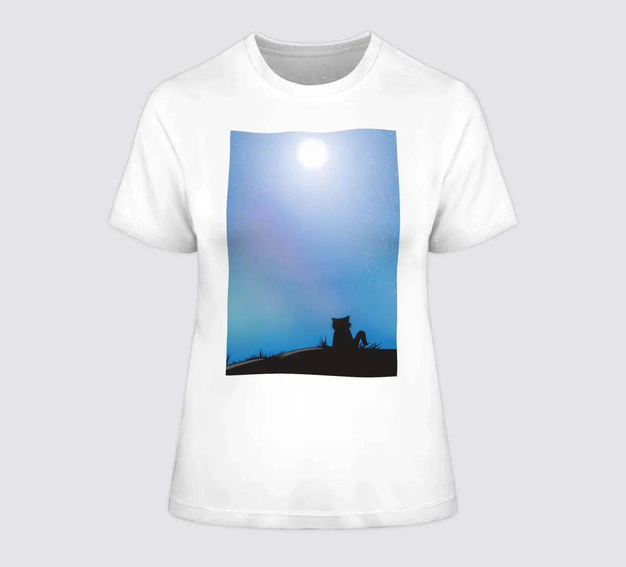 Cat Moon and Stars women's fitted t-shirt by Mikesell