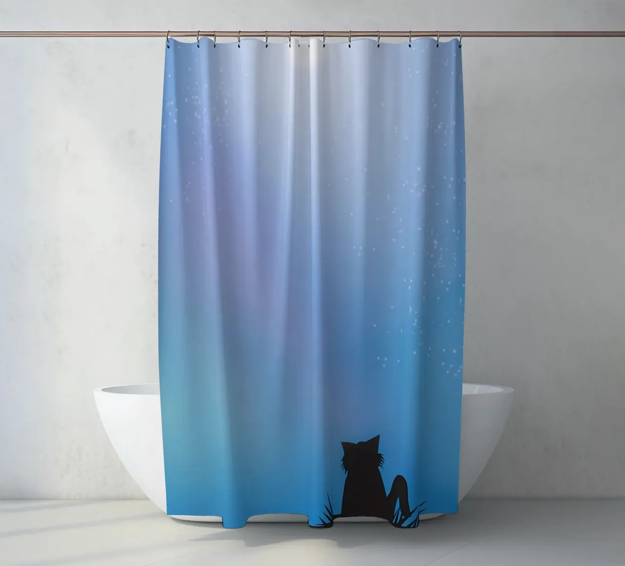 Cat Moon and Stars shower curtain by Mikesell