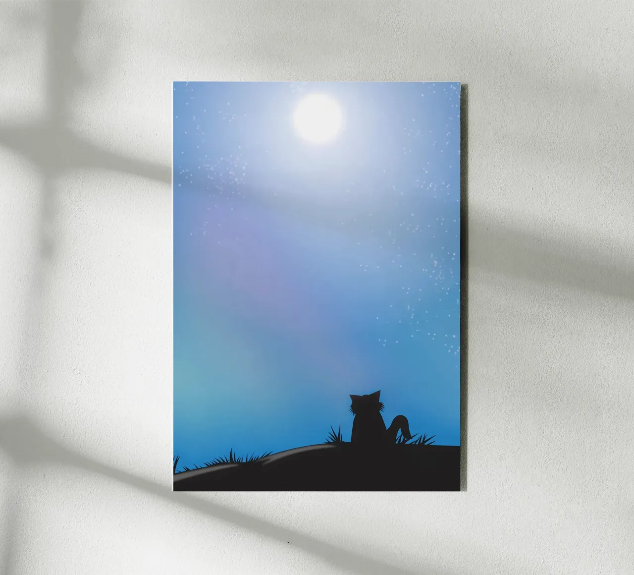 Gatto Luna e Stelle alluminio dibond da Mikesell