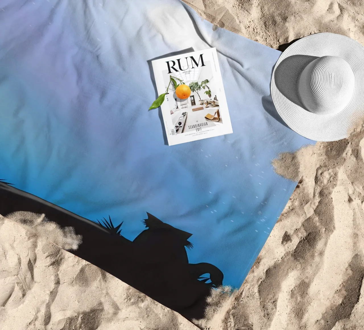 Cat Moon and Stars beach towel by Mikesell