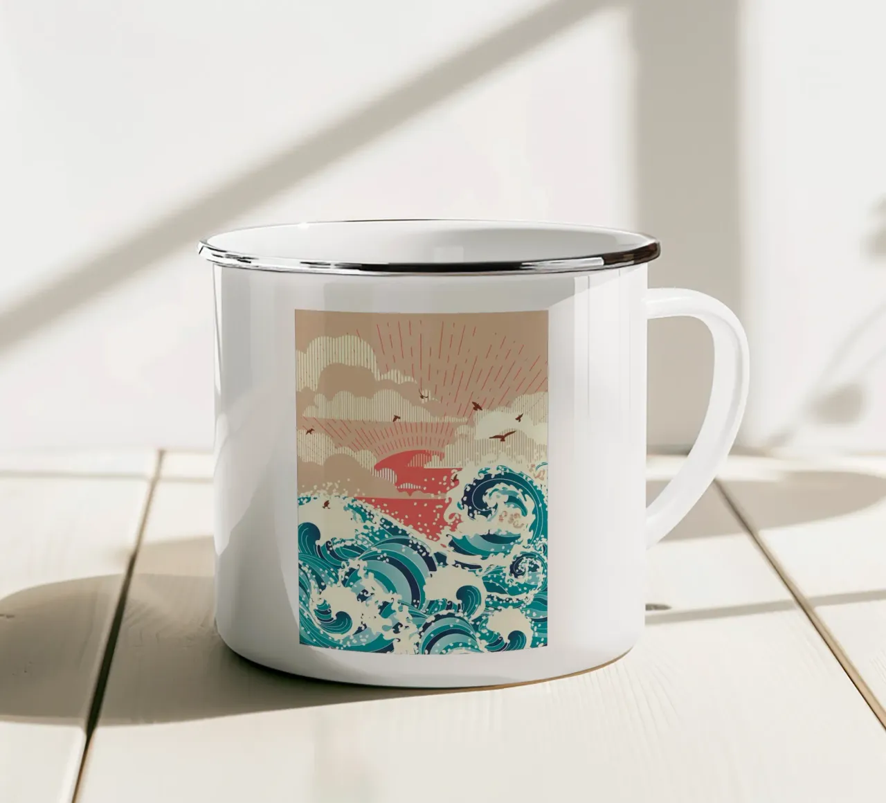Grande onda al largo di Kanagawa tazza in smalto da Mikesell