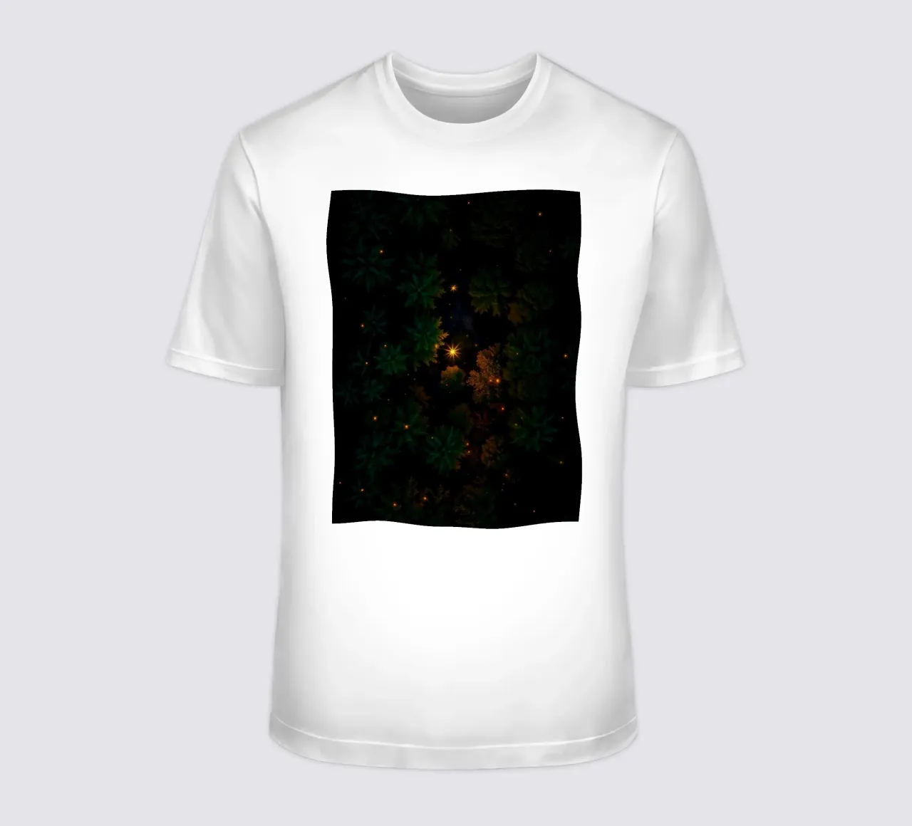 Captivating forest landscape illuminated by glowing lights t-shirt by DesignDoodle