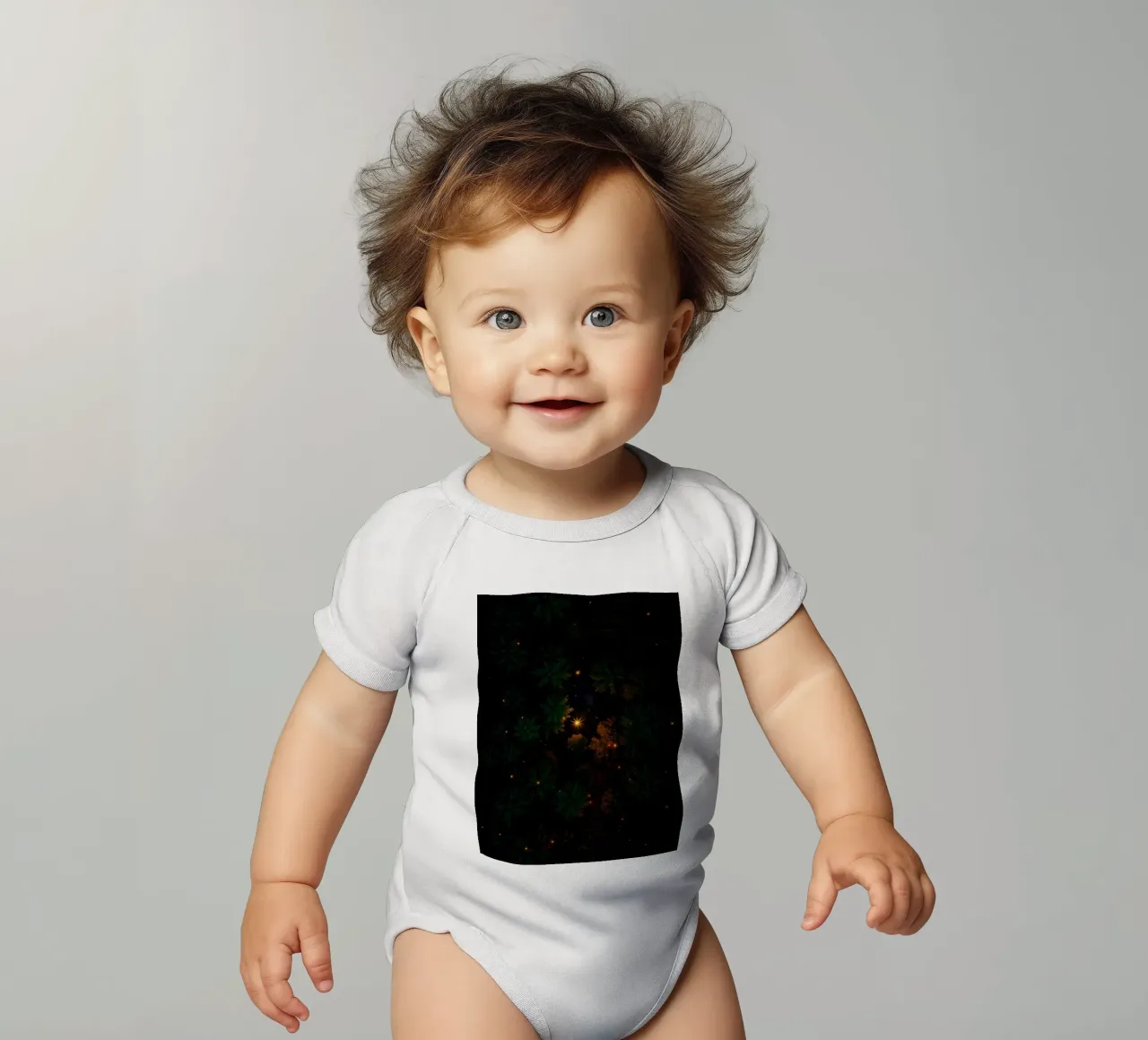 Captivating forest landscape illuminated by glowing lights short-sleeve baby romper by DesignDoodle