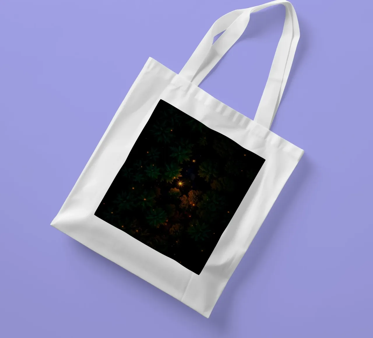 Captivating forest landscape illuminated by glowing lights tote bag by DesignDoodle