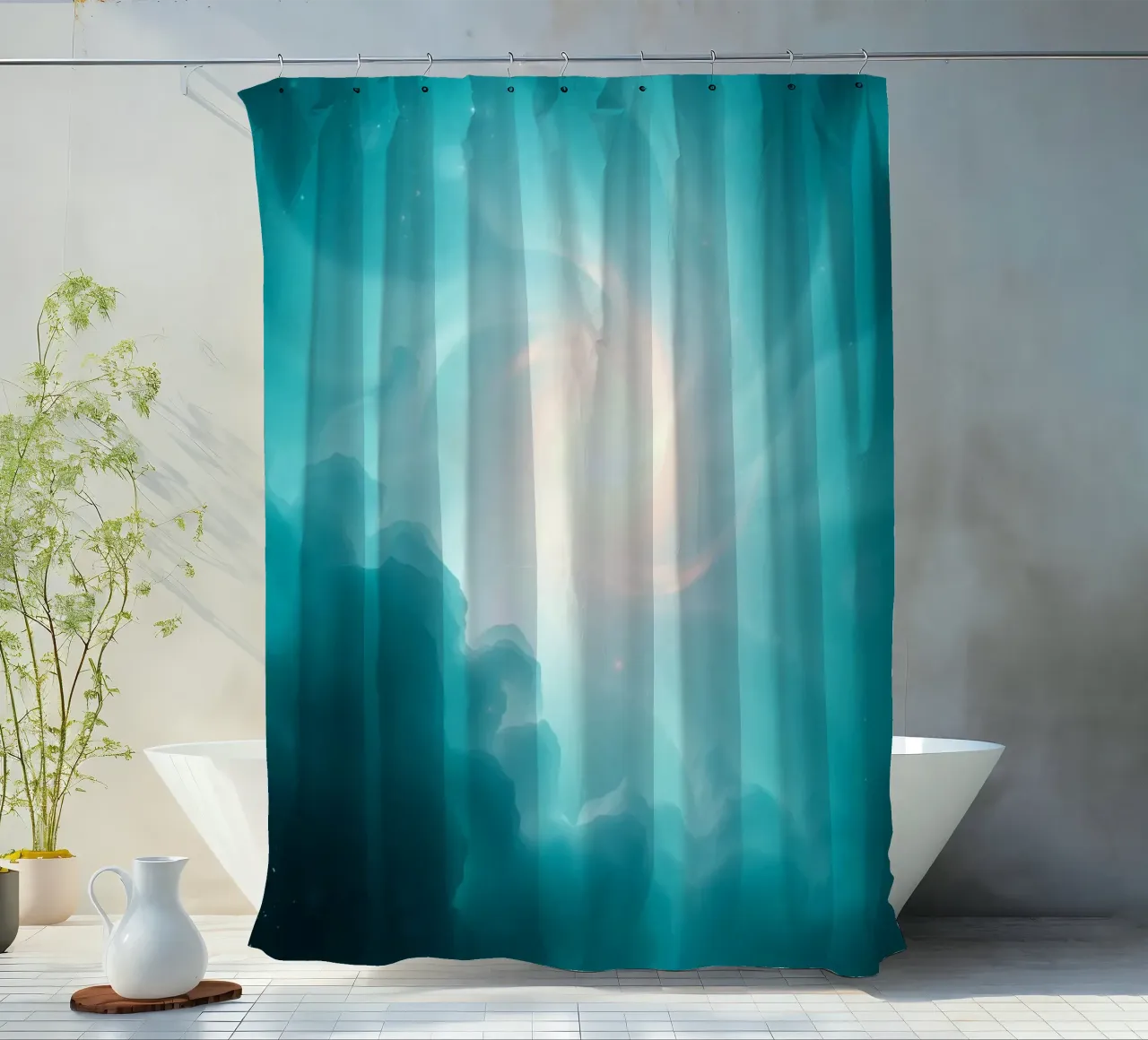 Il design astratto e vorticoso con colori tenui crea un'atmosfera mistica. tenda da doccia da DesignDoodle
