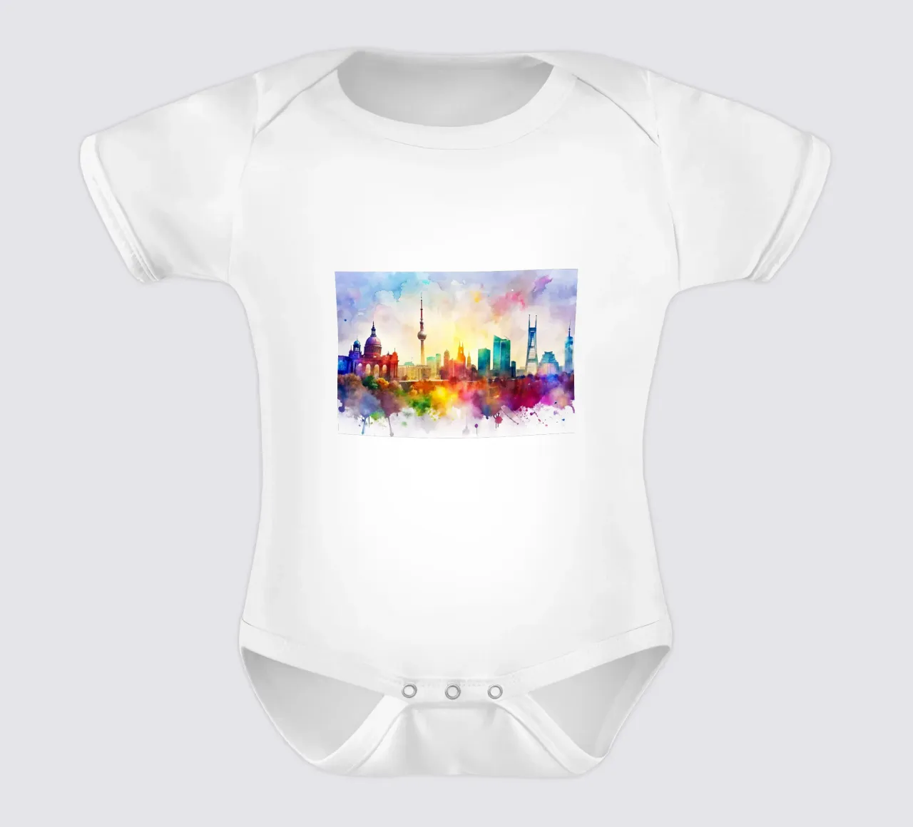 Lo skyline di Berlino in acquerello body neonato maniche corte da 🎁 ARTVI-SHOP