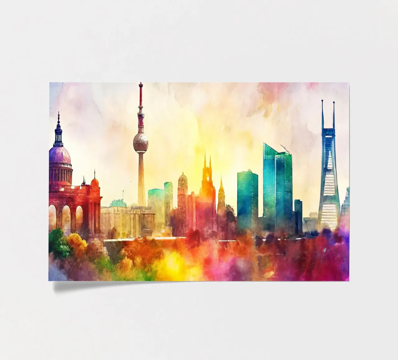 Berlijnse skyline in aquarel stickervel van 🎁 ARTVI-SHOP