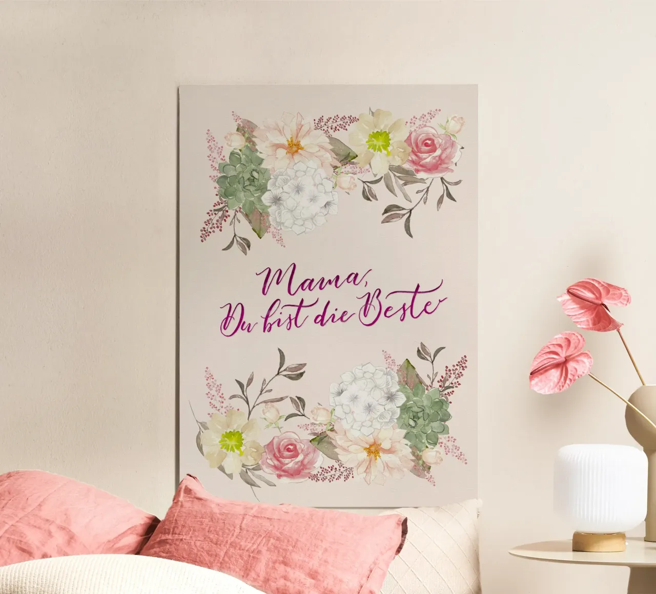 Mamma, sei la migliore. Fiori. Acquerello. Arte botanica. poster con telaio in legno da CalliLetters