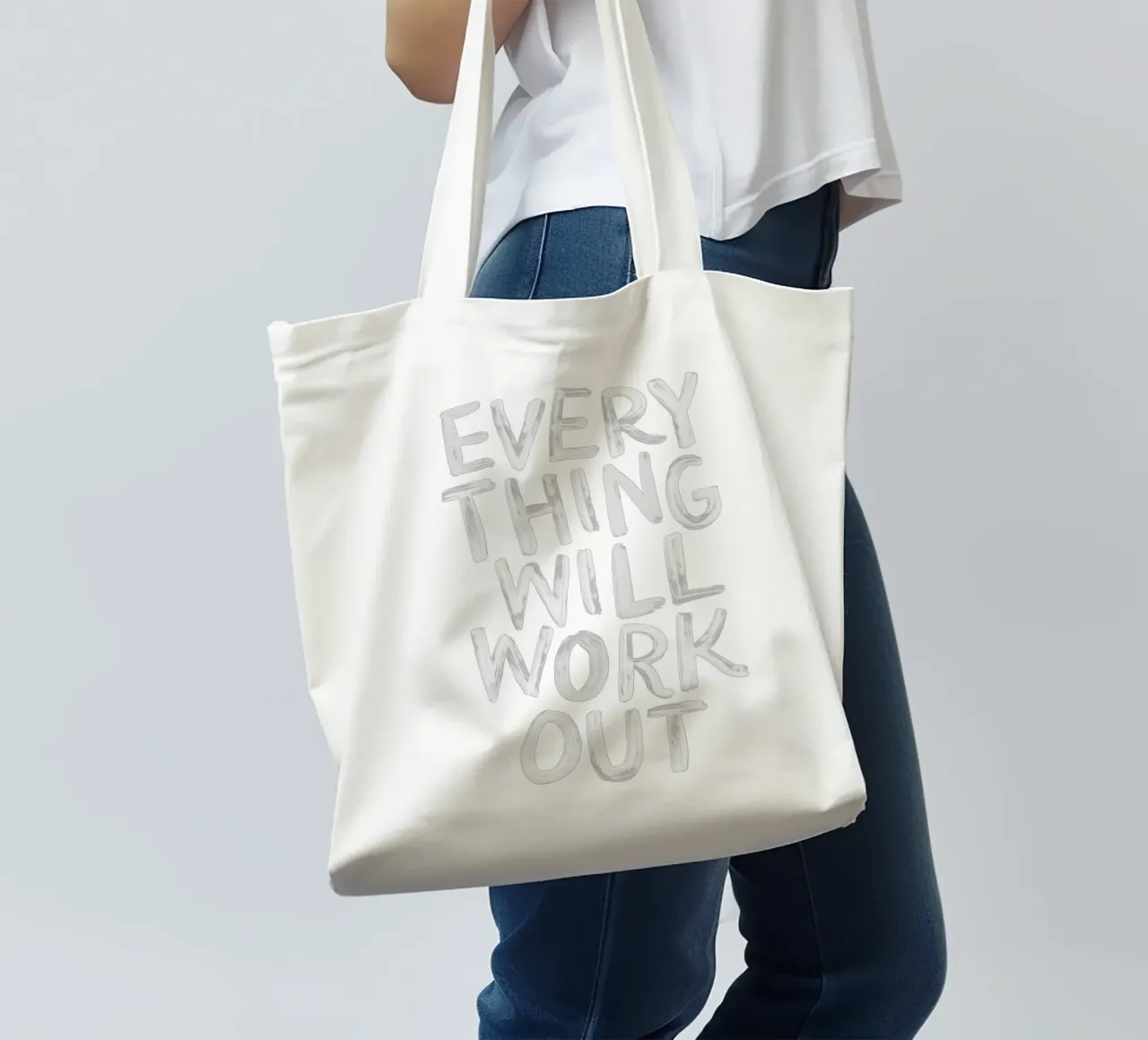 Everything Will Work Out Positive Minimalist Typography tote bag by THE MOTIVATED TYPE