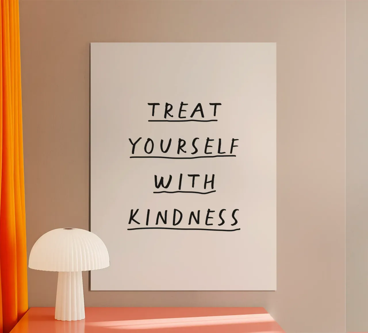 Tratta te stesso con gentilezza Scrittura a mano Tipografia positiva poster con telaio in alluminio da THE MOTIVATED TYPE