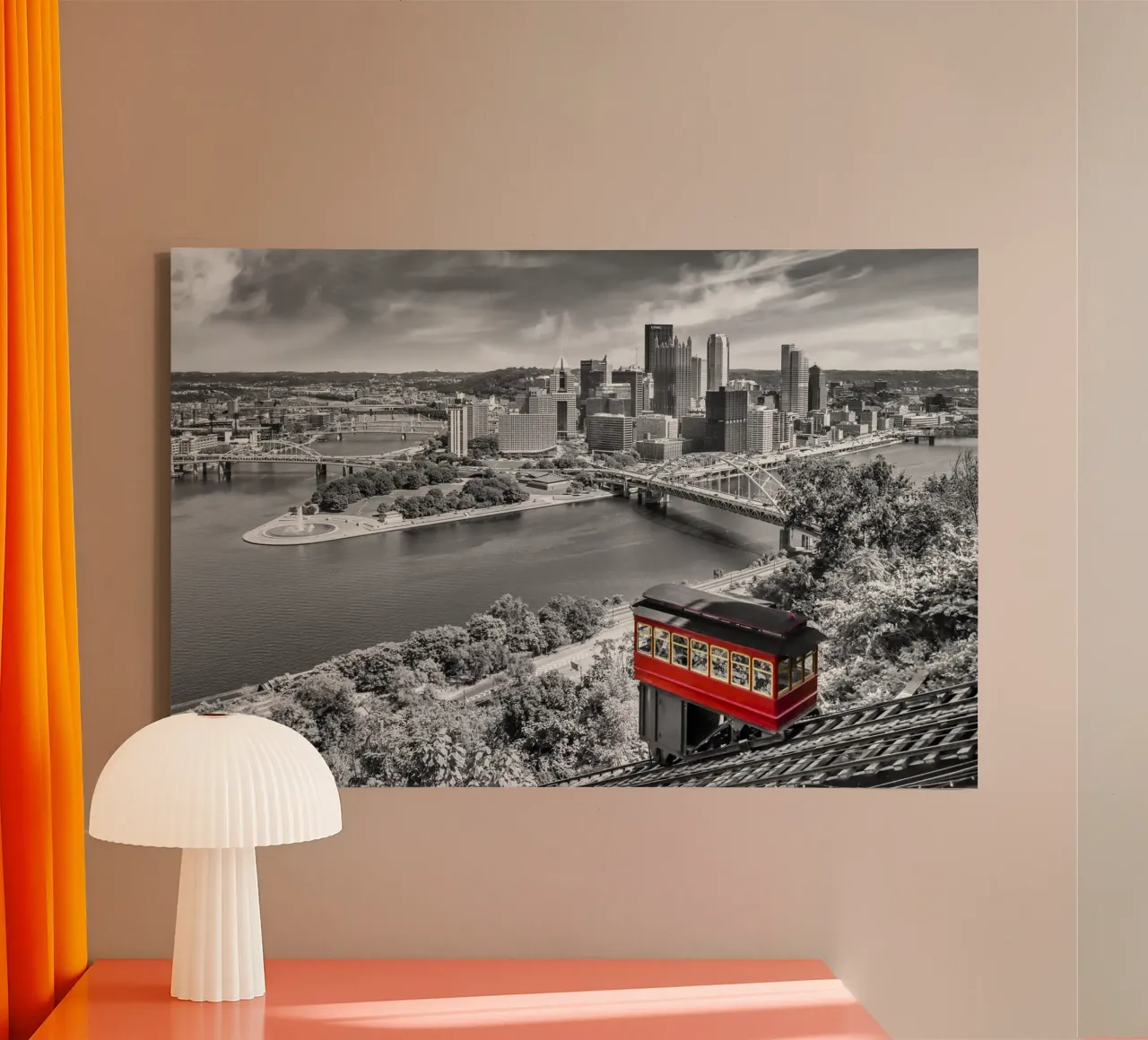 Imposante Pittsburgh Skyline con Duquesne Incline | colorkey tela con Cornice a cassetta da Melanie Viola