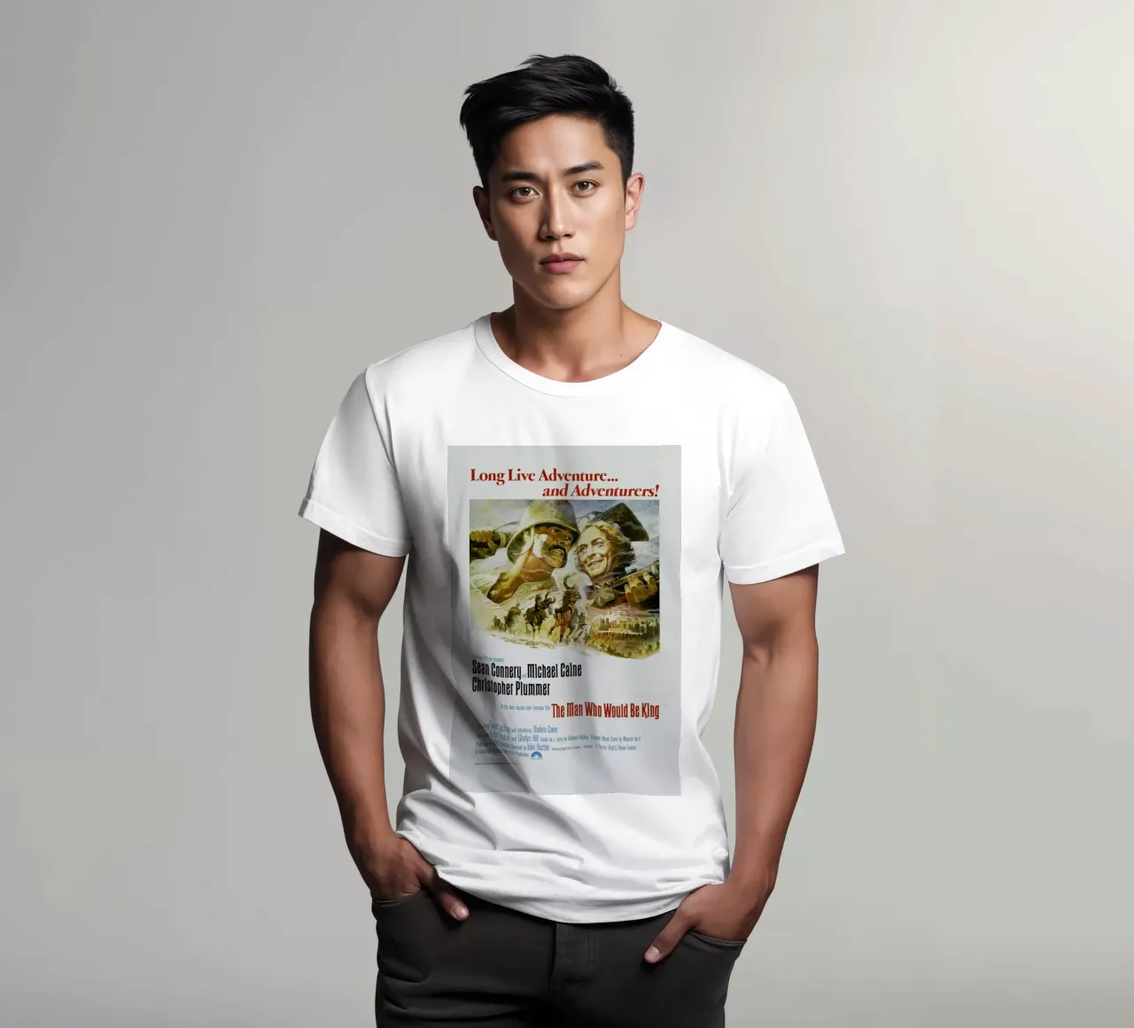 ‘The Man Who Would Be King’ Retro Movie Poster t-shirt da Gallery Print and Art Limited