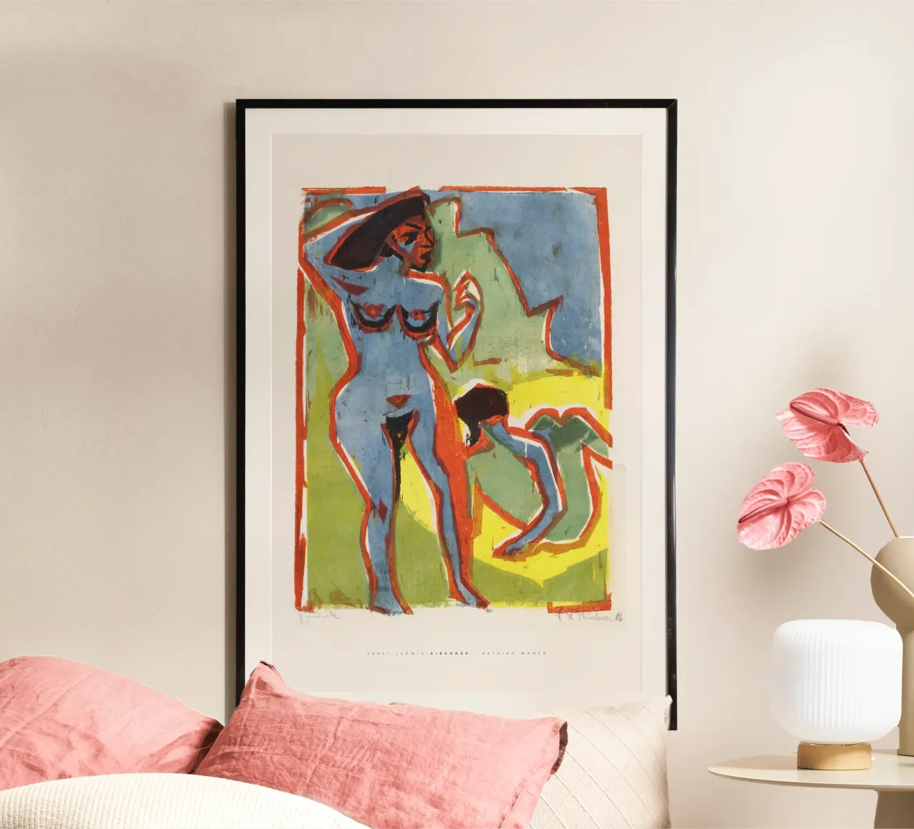 Ernst Ludwig Kirchner - Badende Frauen Poster mit Kunststoffrahmen von Old Masters