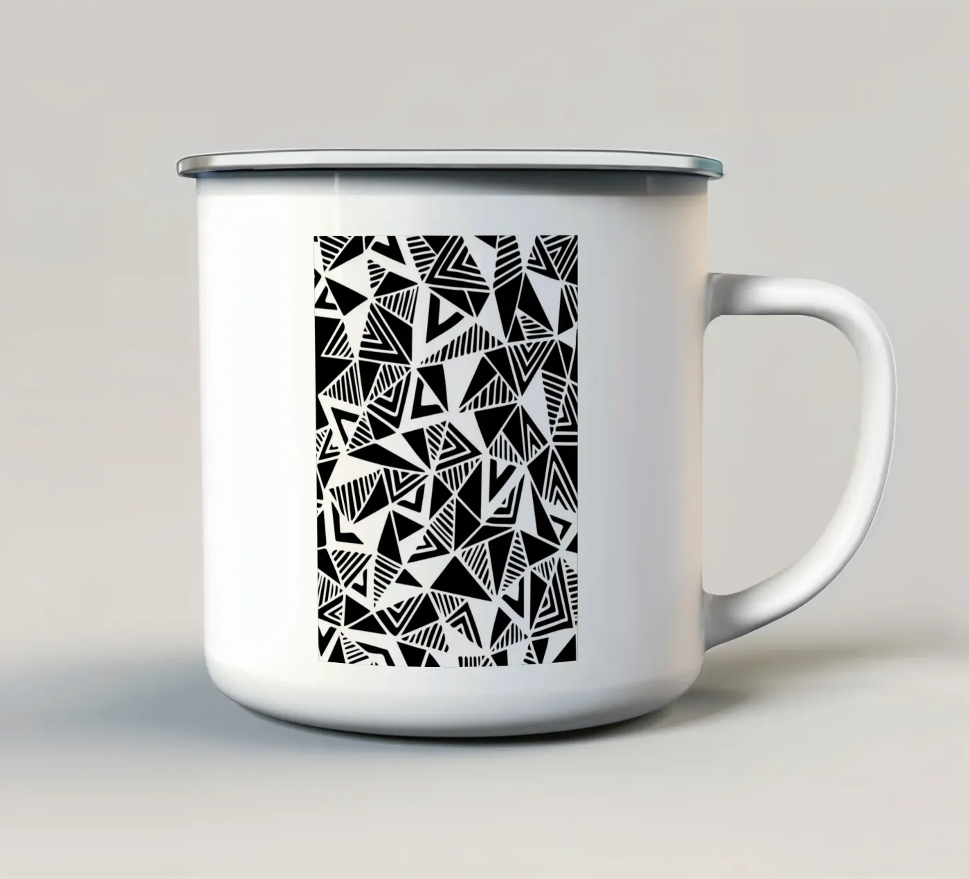 Jazzy Triangles Pattern enamel mug by Kim Hubball Studio