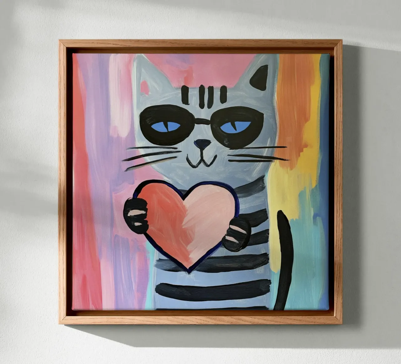 Grijze kat met een liefdevol hart canvas met Baklijst van Modern Muse