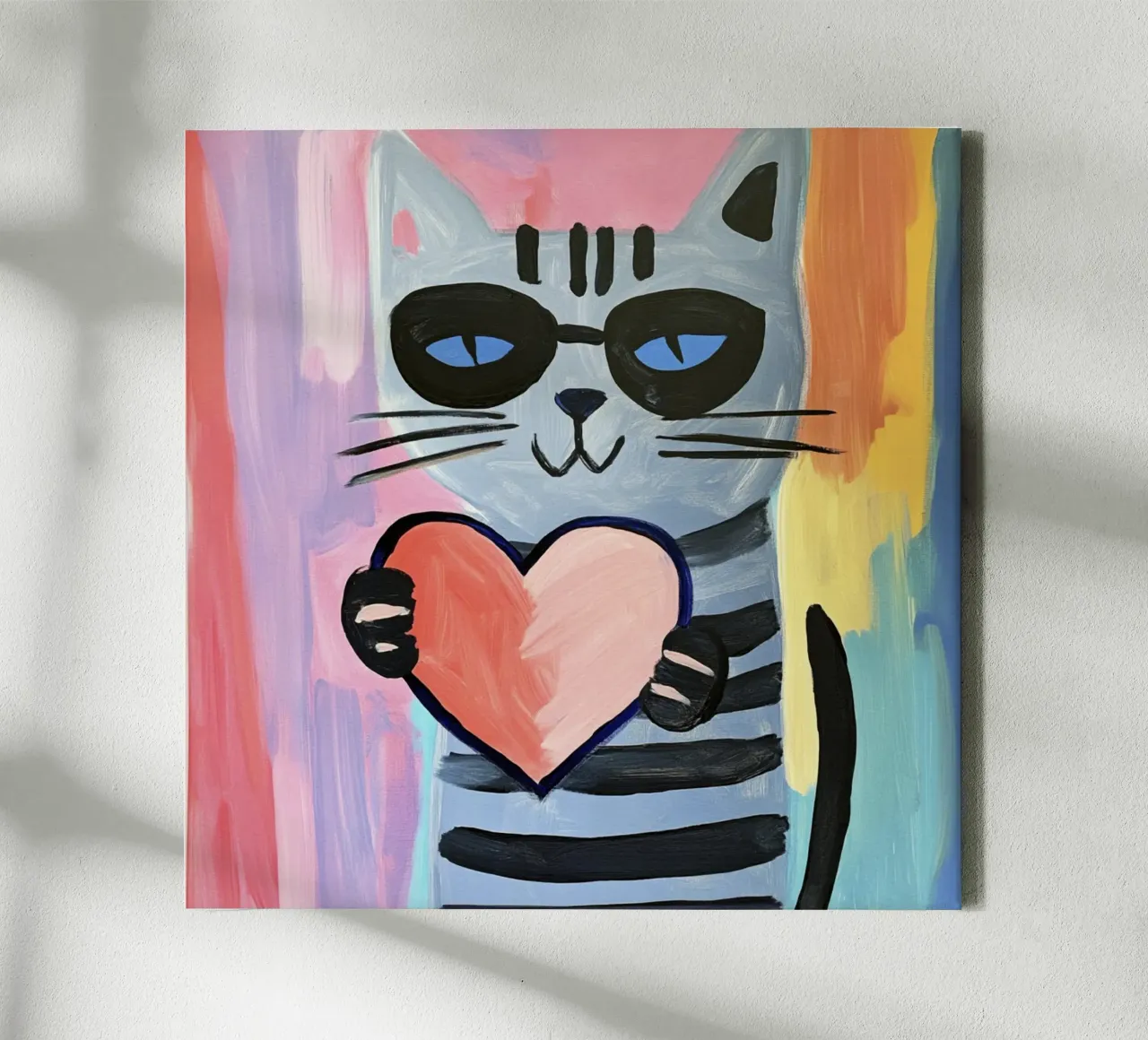 Grijze kat met een liefdevol hart canvas met Baklijst van Modern Muse