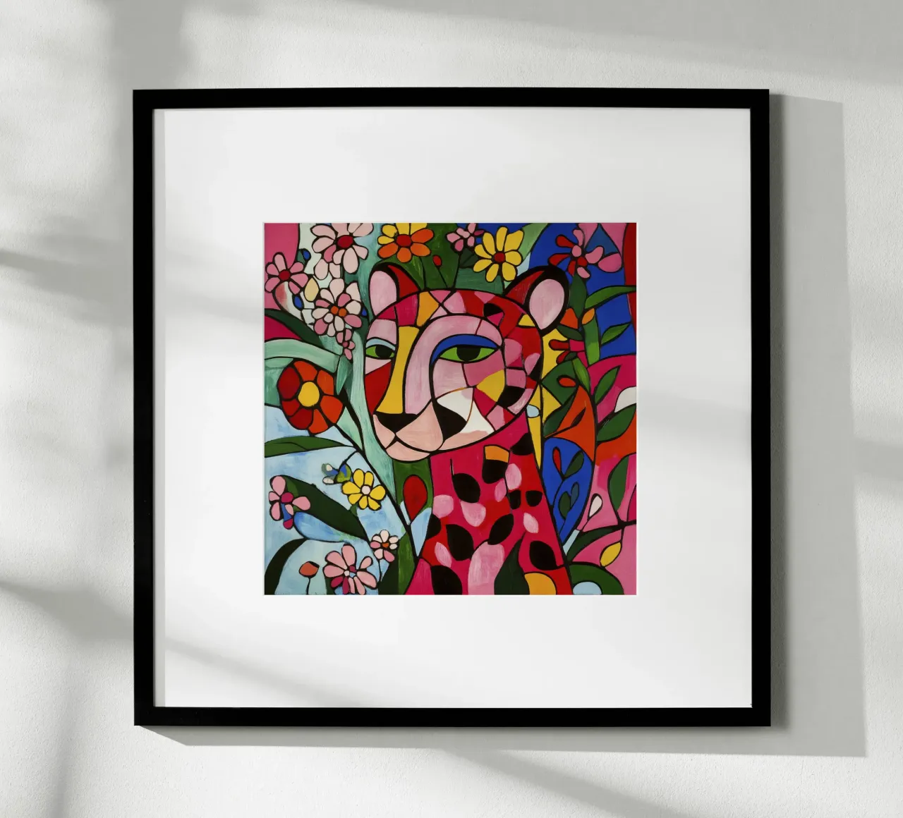 Tigre cubista in un giardino floreale poster con telaio in plastica da Modern Muse