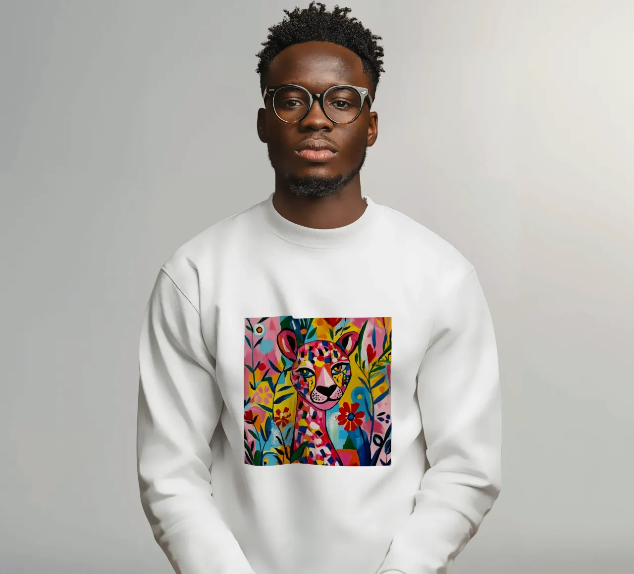 Cubist Tiger In A Colorful Flower Garden sweatshirt by Modern Muse