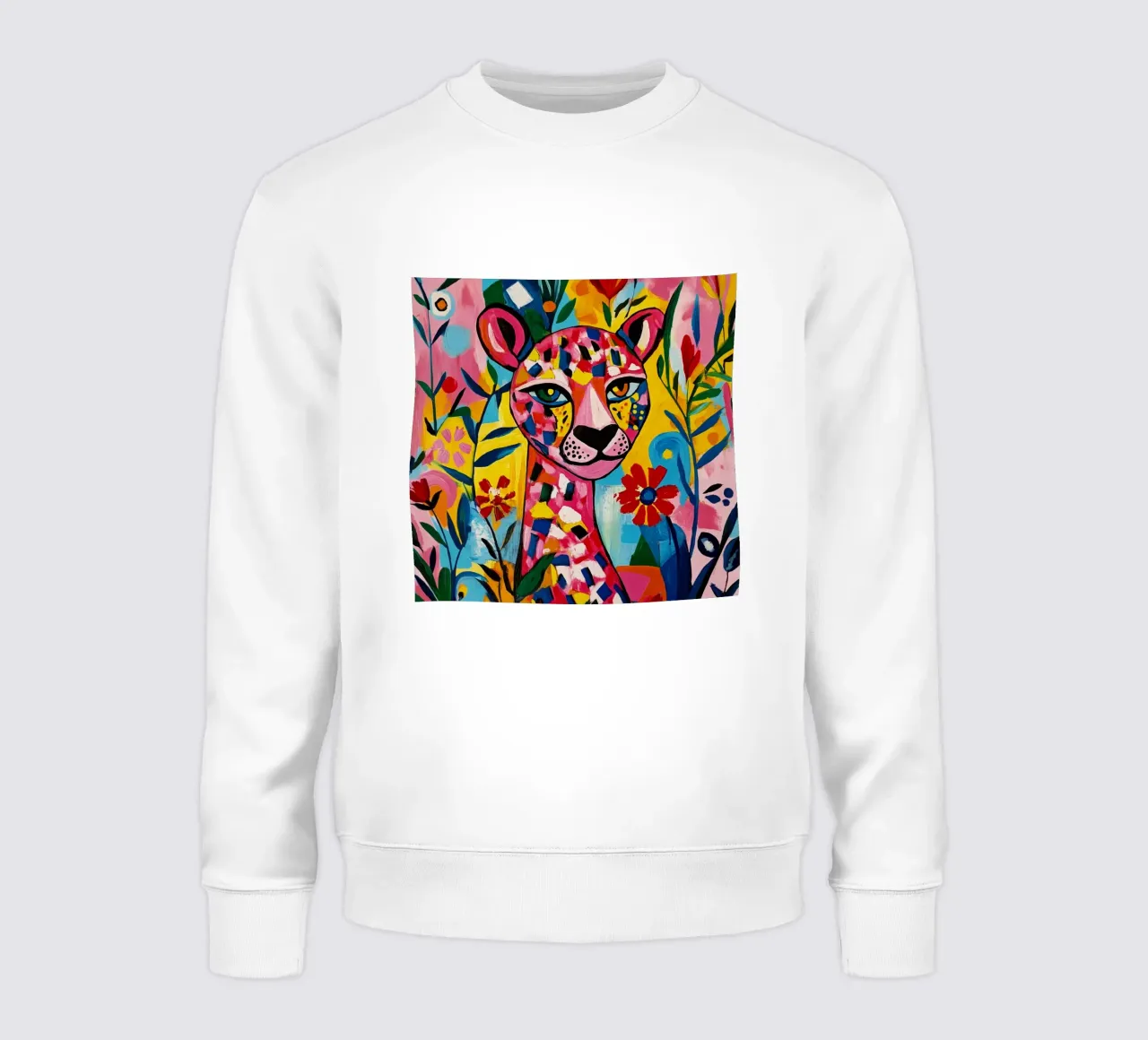 Cubist Tiger In A Colorful Flower Garden sweatshirt by Modern Muse