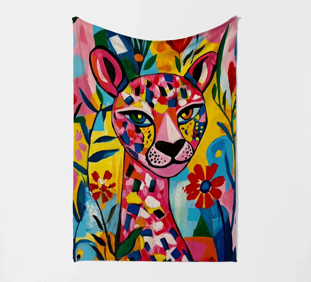 Tigre cubiste dans un jardin de fleurs coloré plaid polaire de Modern Muse
