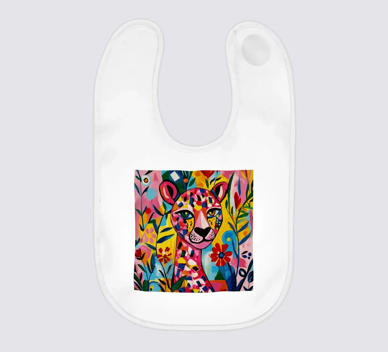 Tigre cubista in un giardino fiorito colorato bavaglino da Modern Muse