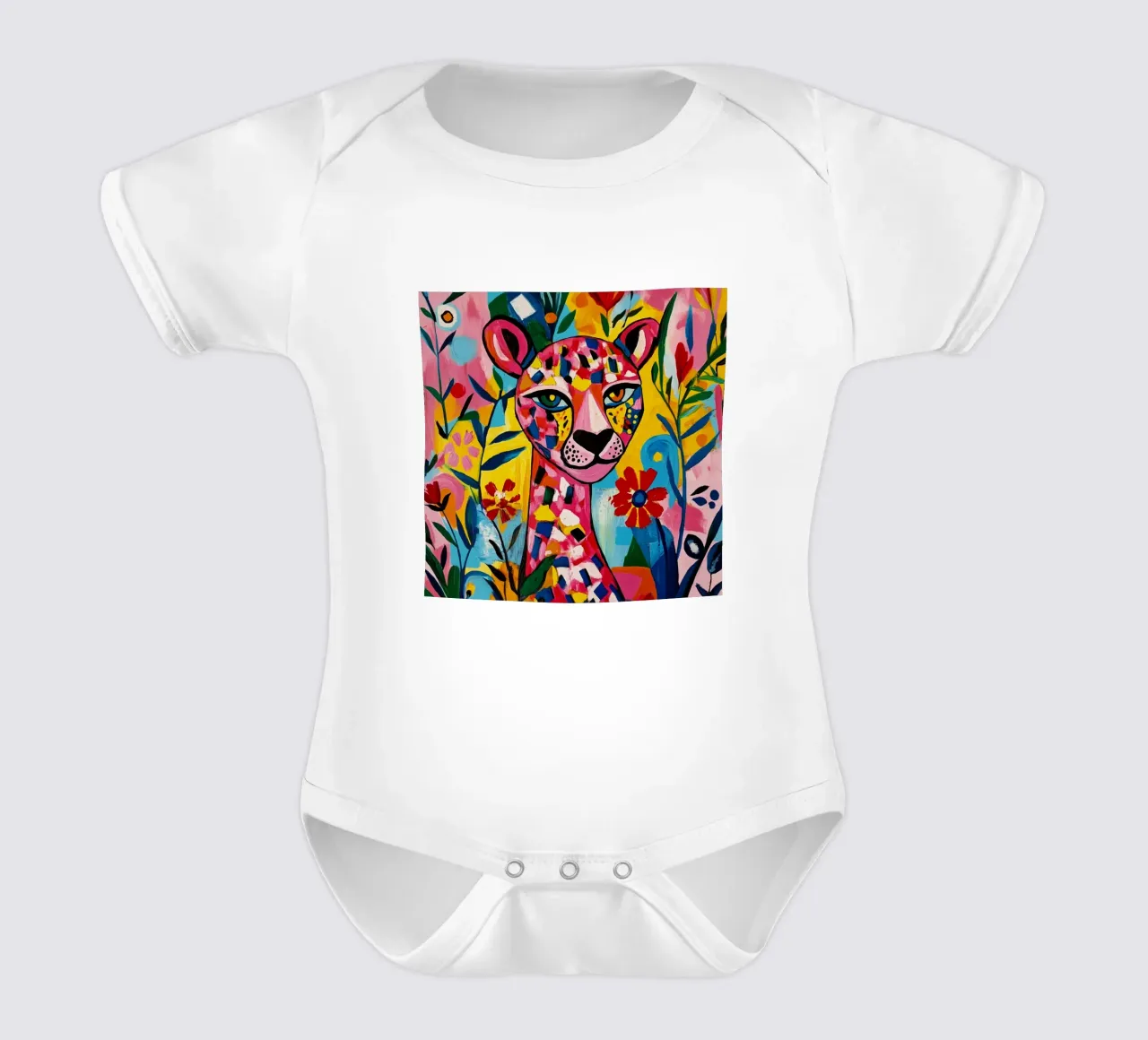 Tigre cubiste dans un jardin de fleurs coloré body bébé de Modern Muse