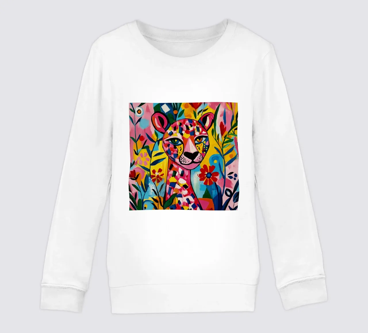Tigre cubista in un giardino fiorito colorato felpa bambino da Modern Muse