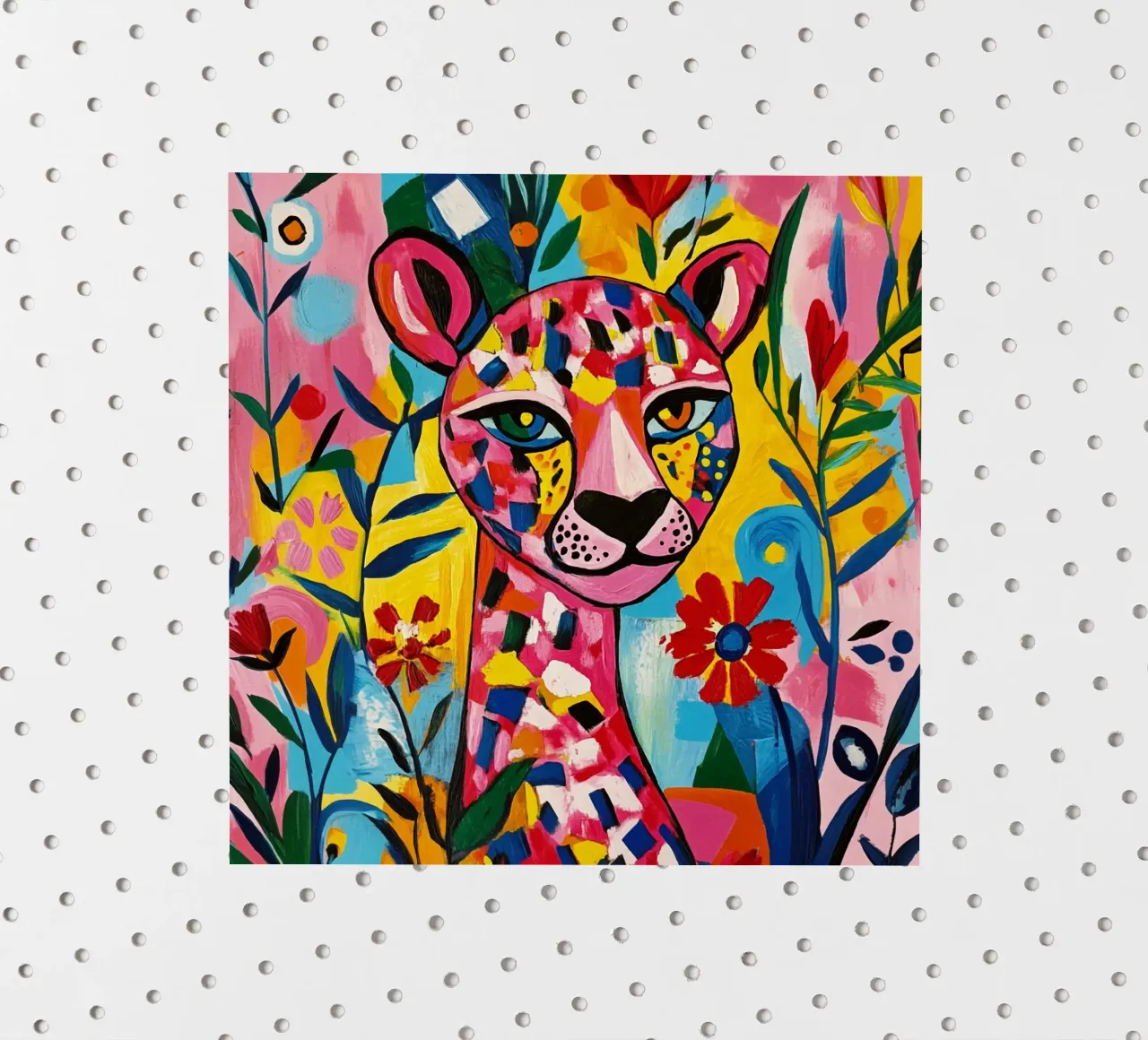 Tigre cubiste dans un jardin de fleurs coloré autocollant de Modern Muse