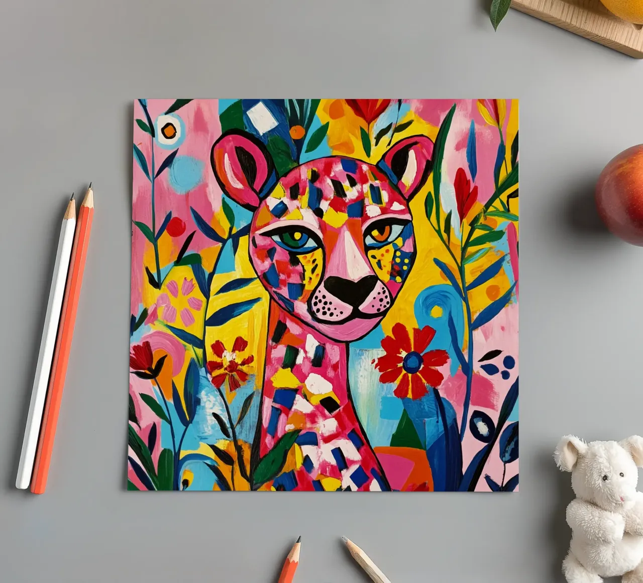 Tigre cubiste dans un jardin de fleurs coloré planche autocollant de Modern Muse