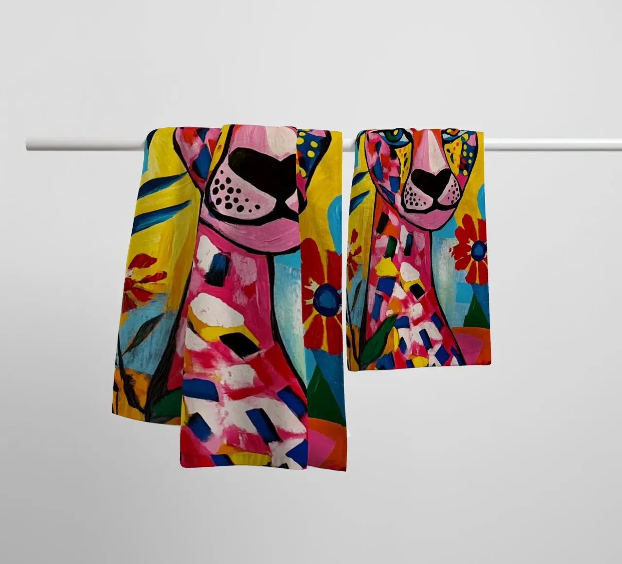 Tigre cubiste dans un jardin de fleurs coloré serviette de bain de Modern Muse
