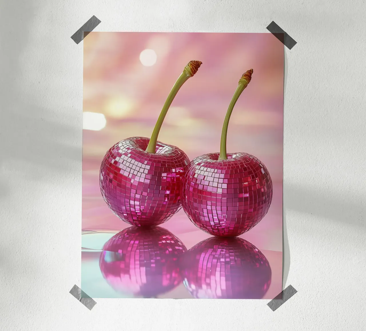 Disco-Kirschen Poster mit Holzrahmen von Spice & Style