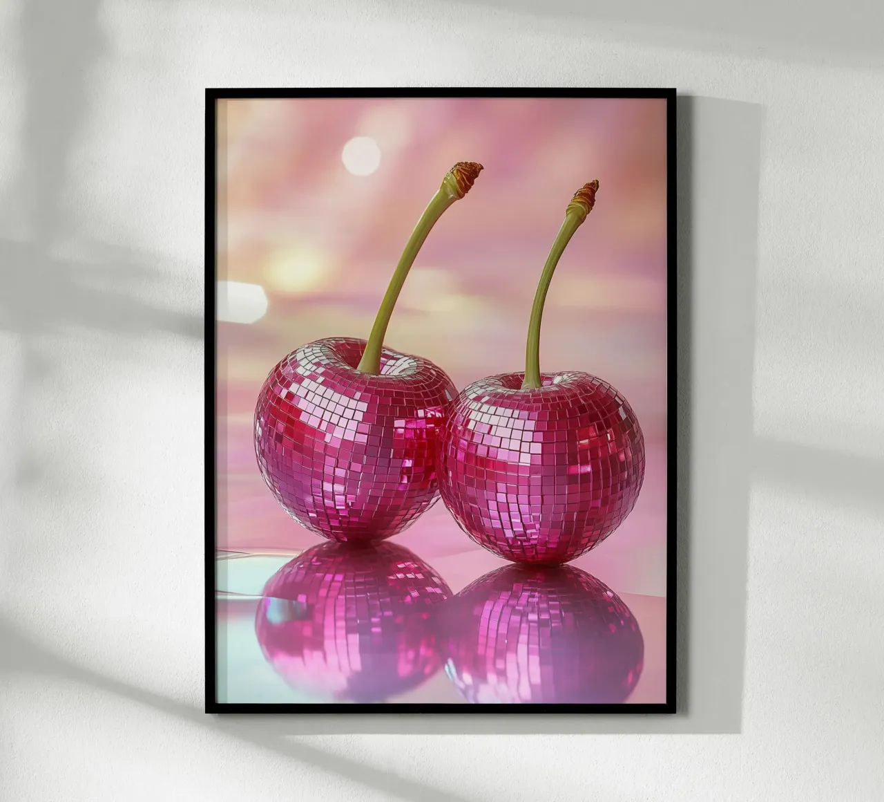 Disco-Kirschen Poster mit Holzrahmen von Spice & Style