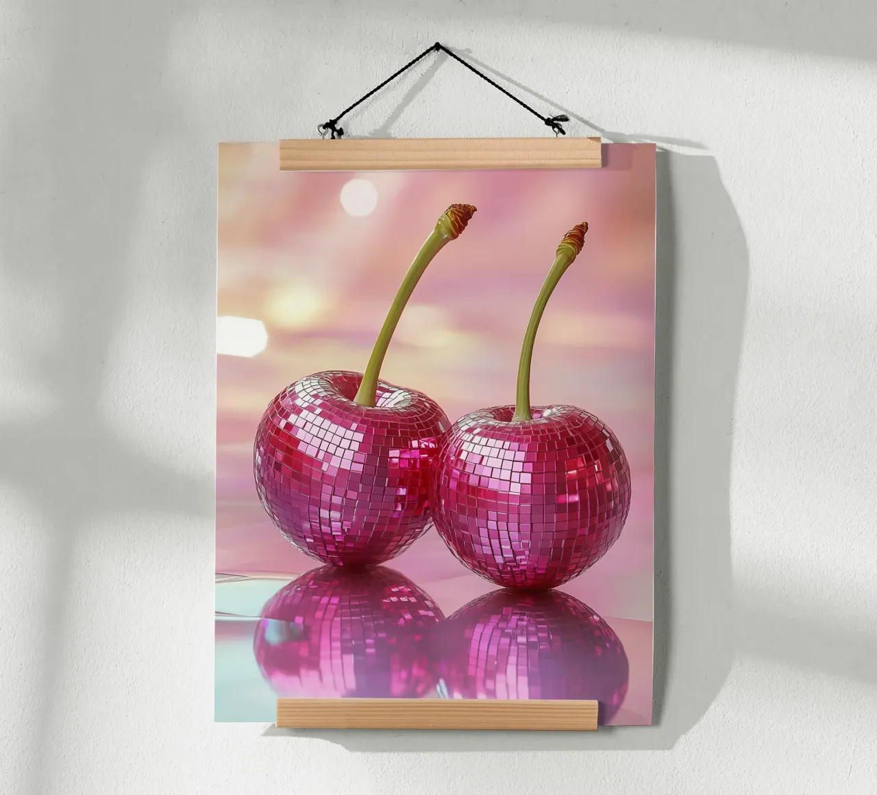 Disco-Kirschen Poster mit Holzrahmen von Spice & Style