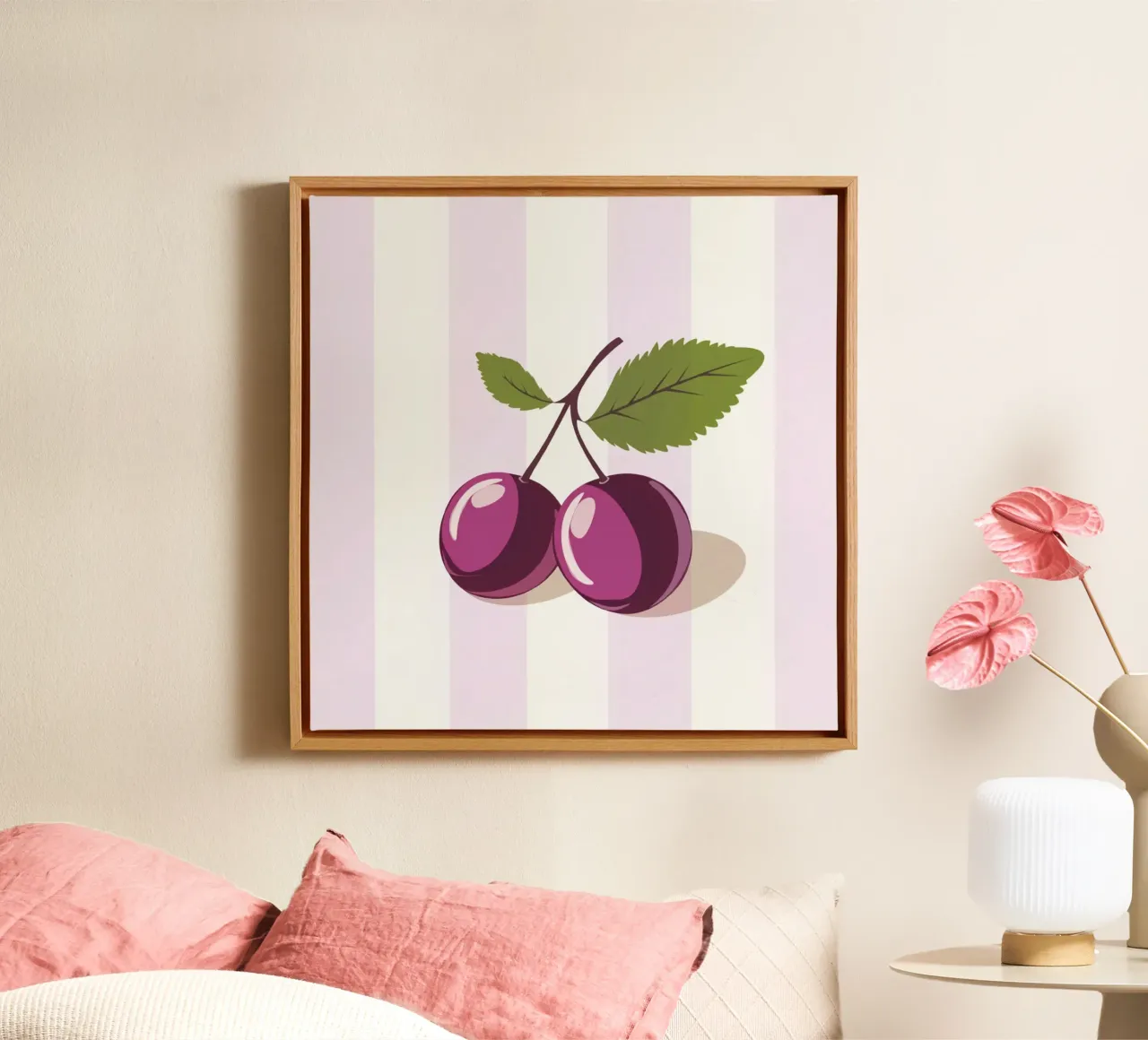 Strisce minimaliste in prugna tela con Cornice a cassetta da Modern Muse