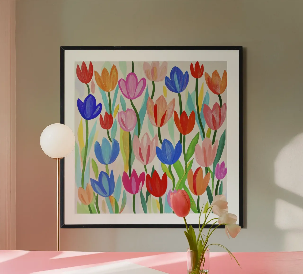 Felice Henry Matisse Fiore di primavera Giardino dei tulipani poster con telaio in alluminio da Modern Muse