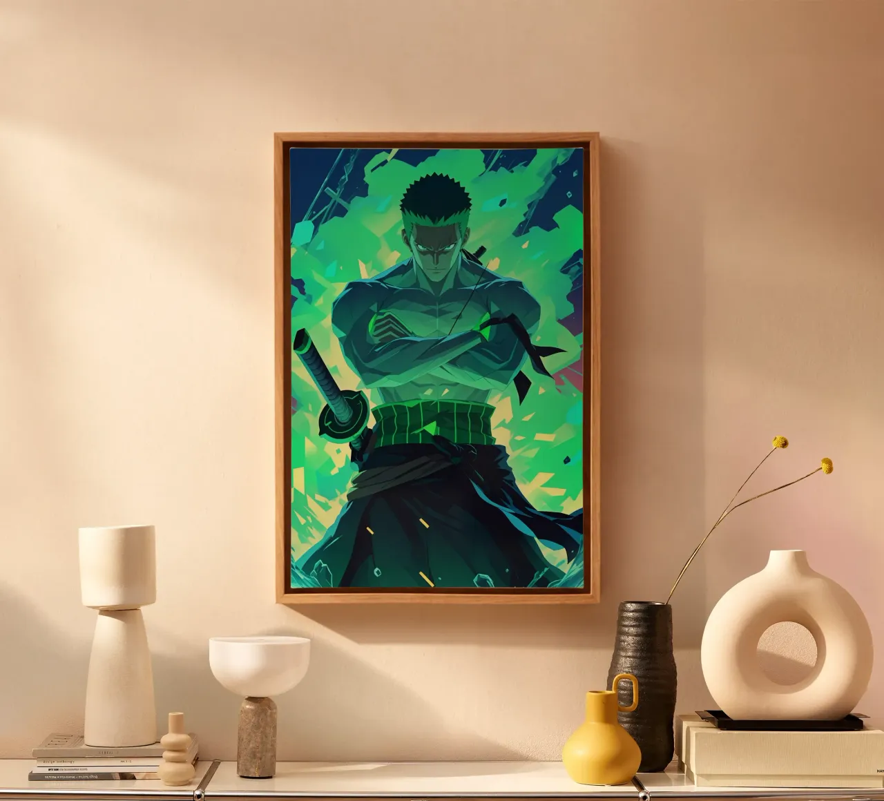Roronoa zoro verde neon tela con Cornice a cassetta da BONANZA