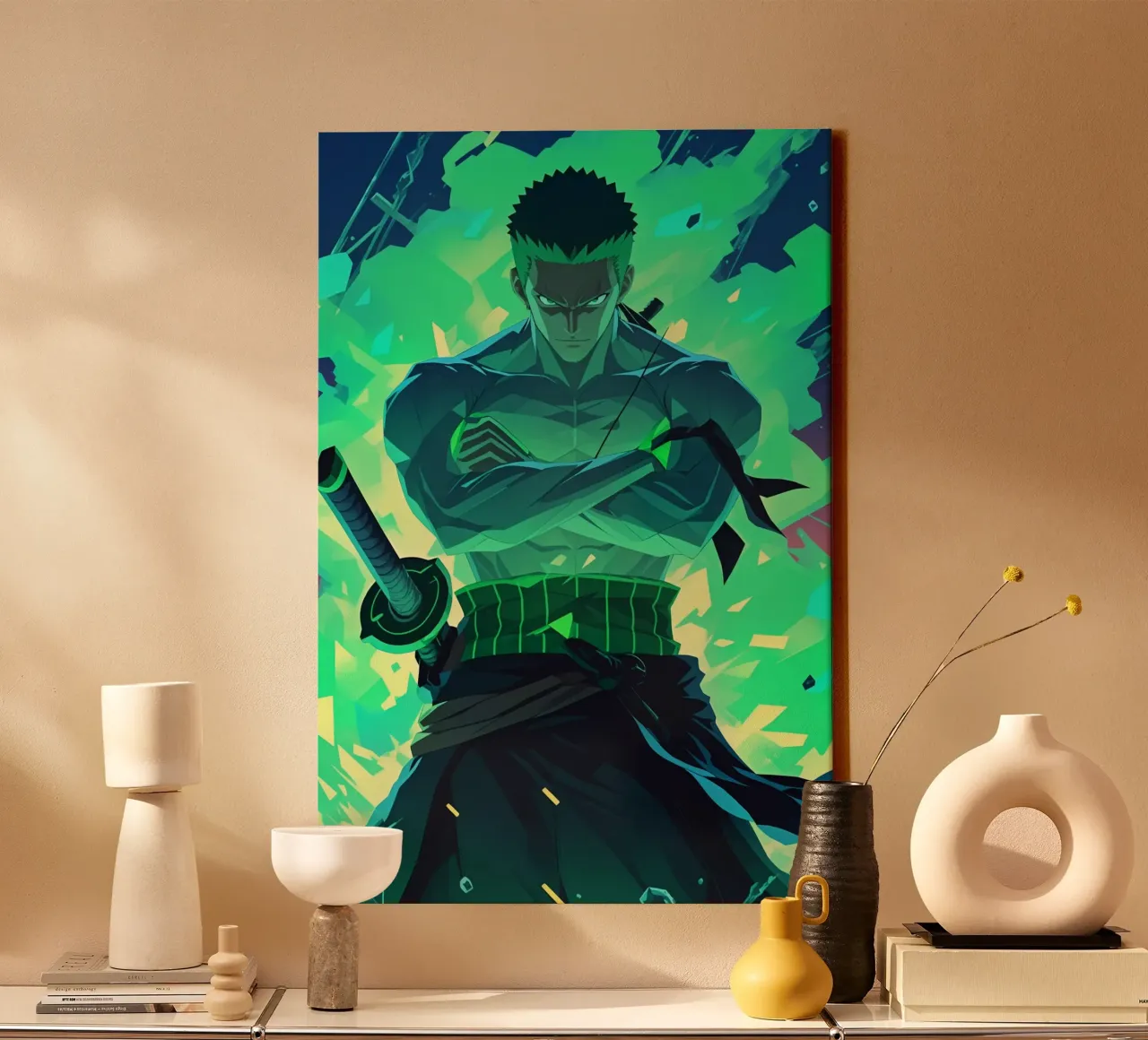 Roronoa zoro verde neon tela con Cornice a cassetta da BONANZA